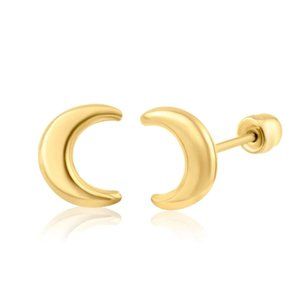 14k Gold Crescent Moon Stud Earrings